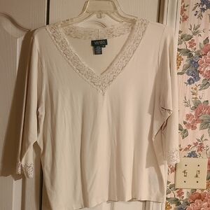 Ralph Lauren Cream Lace V-Neck Blouse